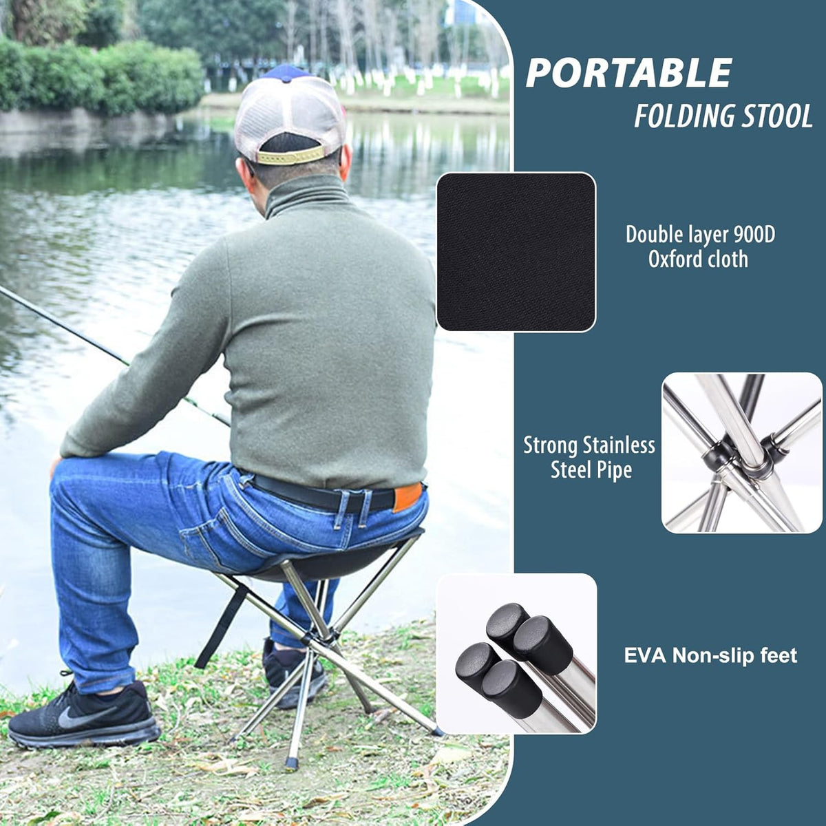 13.8in Portable Camping Stool, Compact Lightweight Folding Chair for Adults