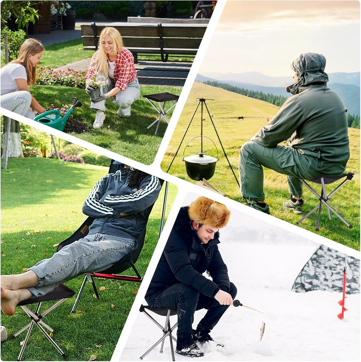 13.8in Portable Camping Stool, Compact Lightweight Folding Chair for Adults