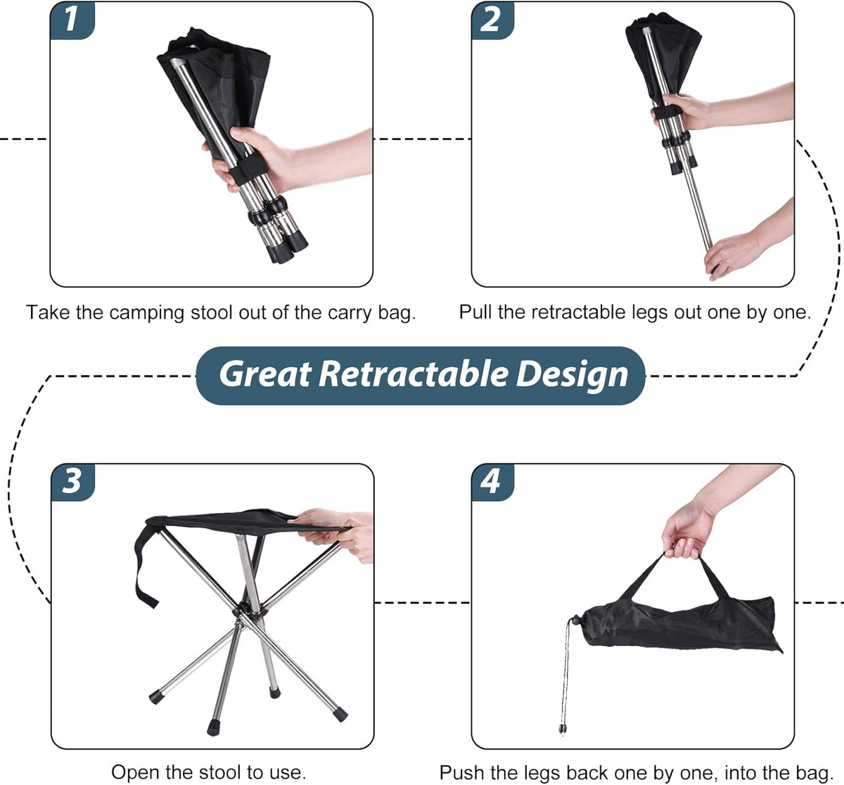13.8in Portable Camping Stool, Compact Lightweight Folding Chair for Adults