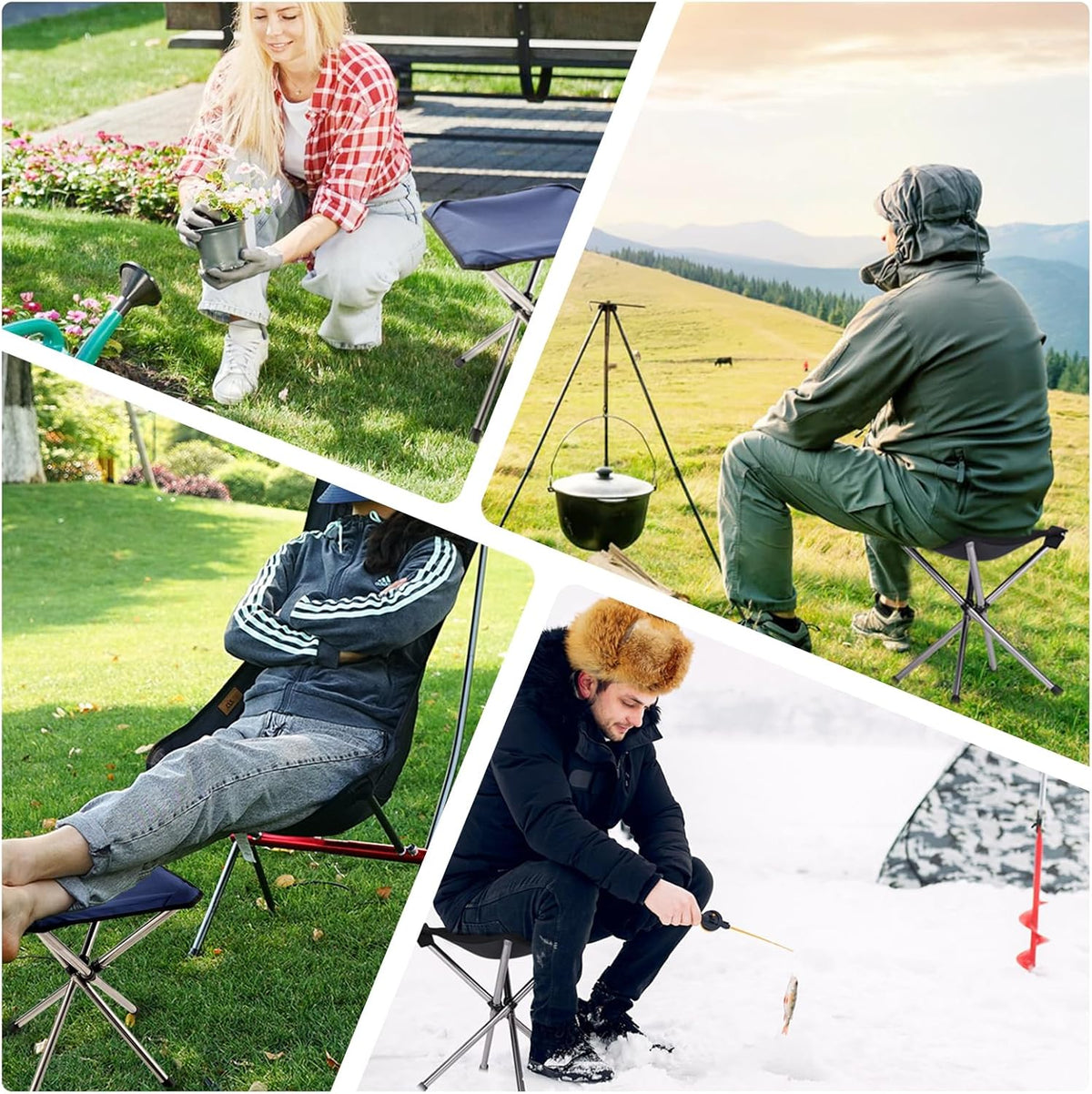13.8in Portable Camping Stool, Compact Lightweight Folding Chair for Adults