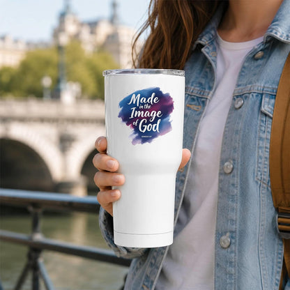 Made in the Image of God Genesis 1:27 White 20oz Tumbler | Scripture-Inspired Artwork Featuring a Vibrant Watercolor Motif for Daily Reflection on Identity and Faith