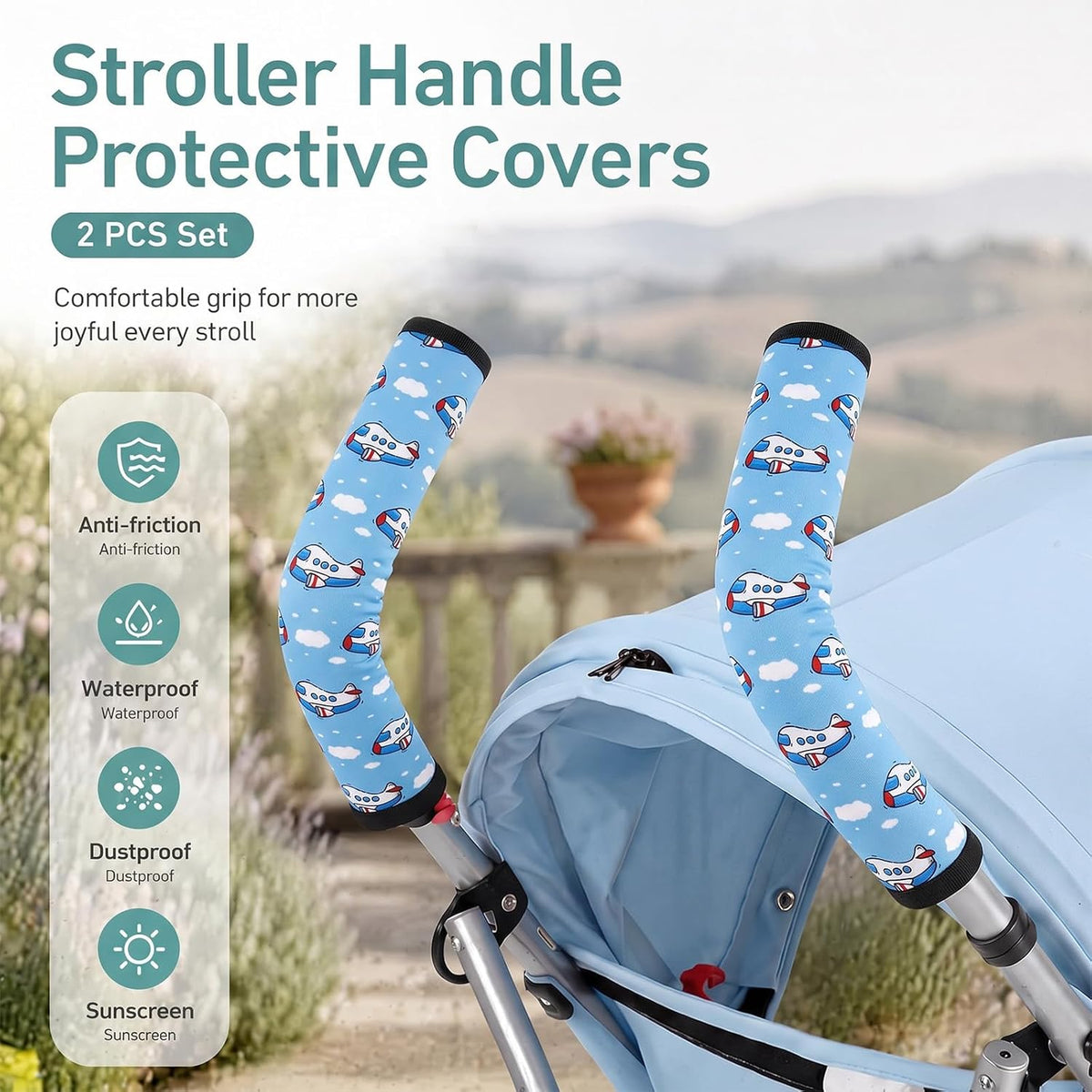 Stroller Handle Cover,2 Pack Stroller Handlebar Cover,10.82x6.1in Pushchair Armrest Sleeve Handle Protector Covers,Universal Protective Case for Pram Strollers Grip Bar,Stroller Accessories Essentials