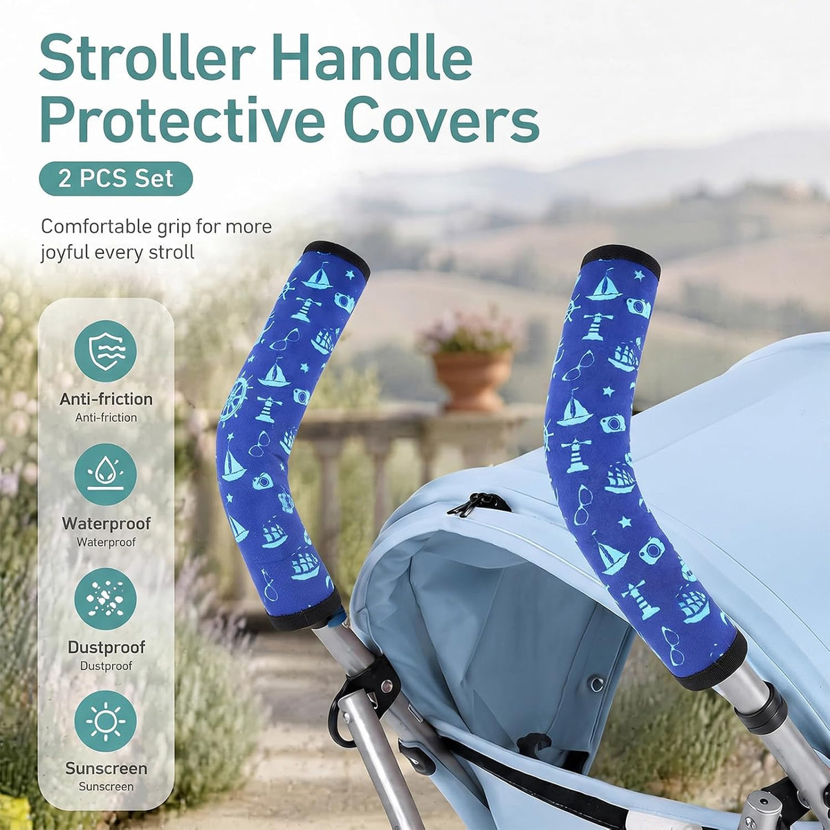 Stroller Handle Cover,2 Pack Stroller Handlebar Cover,10.82x6.1in Pushchair Armrest Sleeve Handle Protector Covers,Universal Protective Case for Pram Strollers Grip Bar,Stroller Accessories Essentials