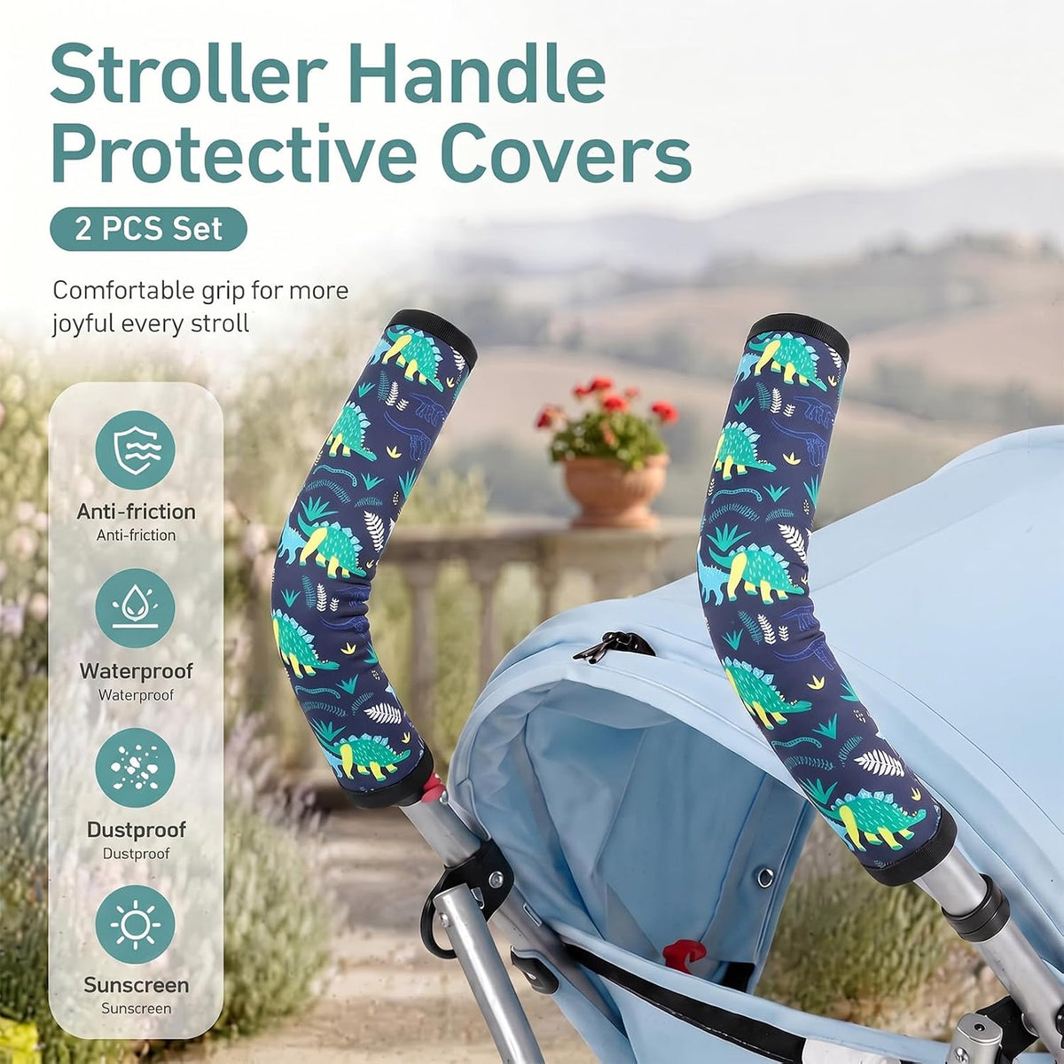 Stroller Handle Cover,2 Pack Stroller Handlebar Cover,10.82x6.1in Pushchair Armrest Sleeve Handle Protector Covers,Universal Protective Case for Pram Strollers Grip Bar,Stroller Accessories Essentials