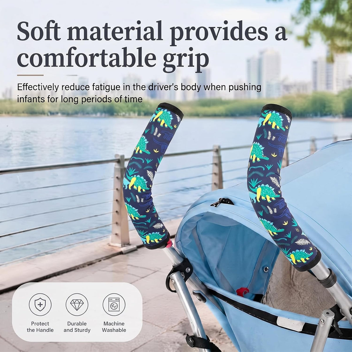 Stroller Handle Cover,2 Pack Stroller Handlebar Cover,10.82x6.1in Pushchair Armrest Sleeve Handle Protector Covers,Universal Protective Case for Pram Strollers Grip Bar,Stroller Accessories Essentials