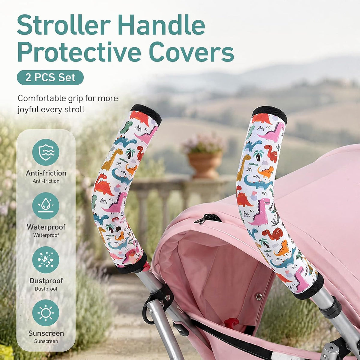 Stroller Handle Cover,2 Pack Stroller Handlebar Cover,10.82x6.1in Pushchair Armrest Sleeve Handle Protector Covers,Universal Protective Case for Pram Strollers Grip Bar,Stroller Accessories Essentials