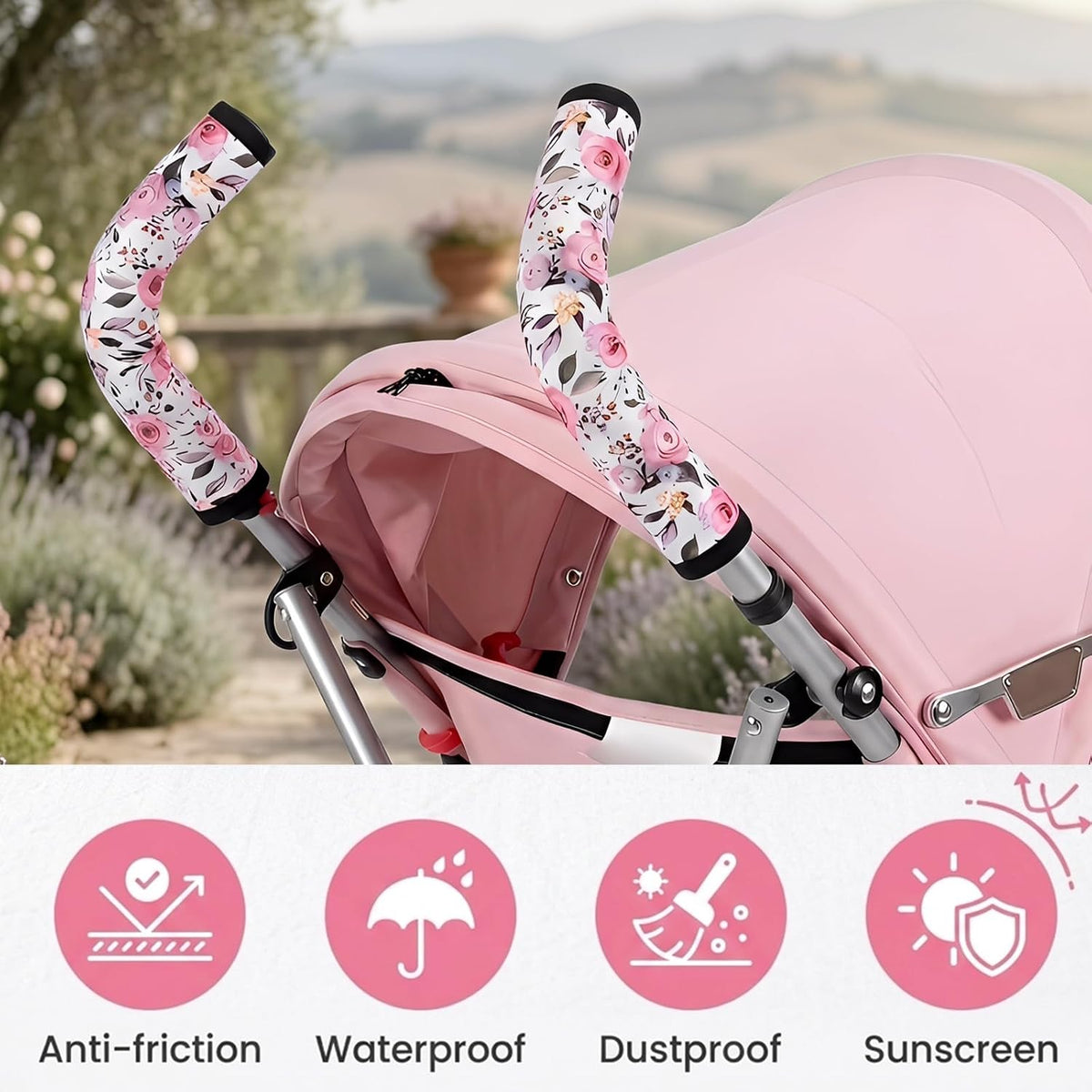 Stroller Handle Cover,2 Pack Stroller Handlebar Cover,10.82x6.1in Pushchair Armrest Sleeve Handle Protector Covers,Universal Protective Case for Pram Strollers Grip Bar,Stroller Accessories Essentials