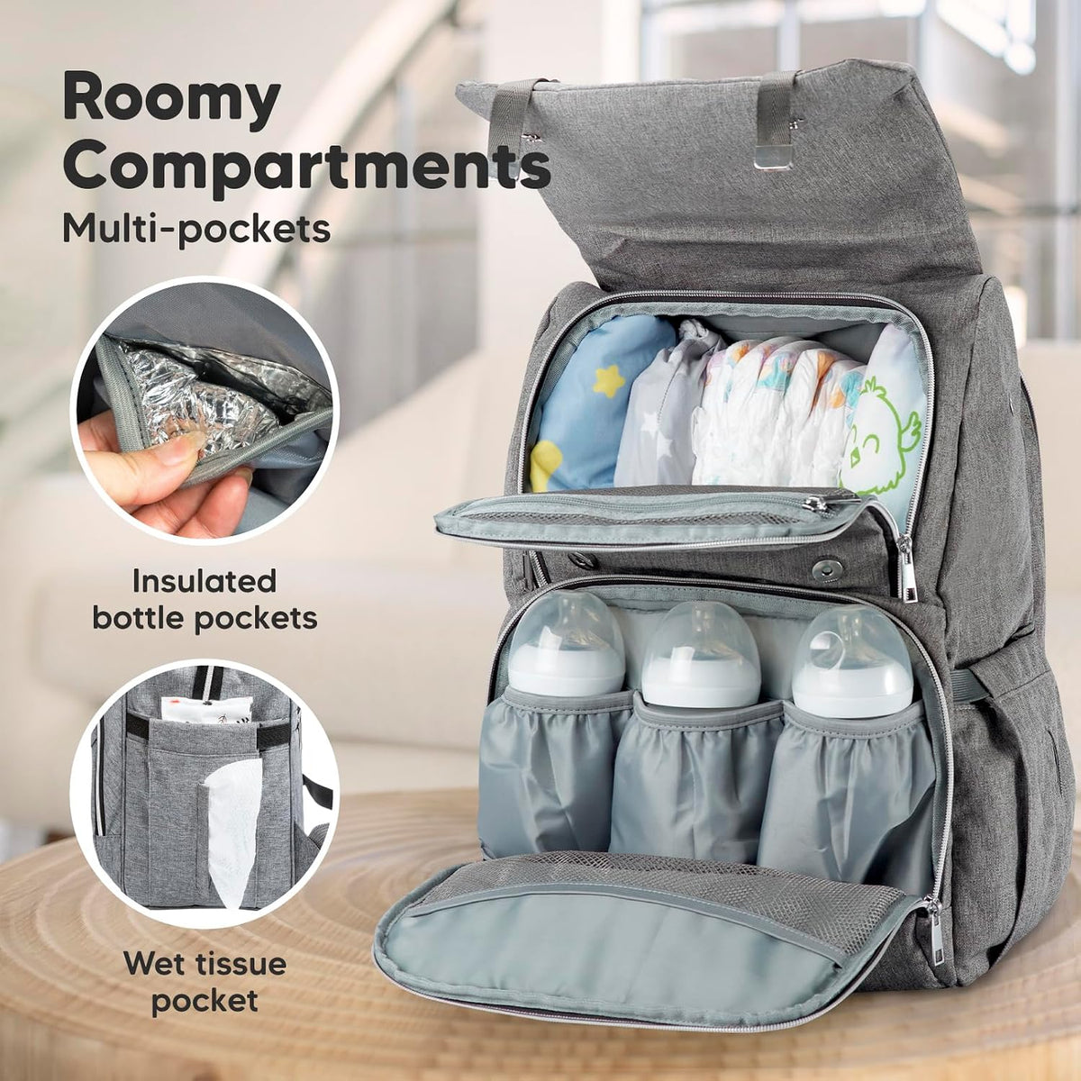 Baby Diaper Bag Backpack with Changing Pad, Large (Navy Blue)