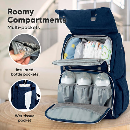 Baby Diaper Bag Backpack with Changing Pad, Large (Navy Blue)