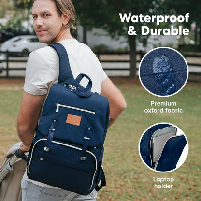 Baby Diaper Bag Backpack with Changing Pad, Large (Navy Blue)