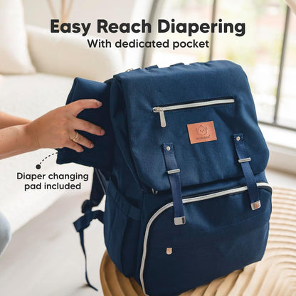 Baby Diaper Bag Backpack with Changing Pad, Large (Navy Blue)