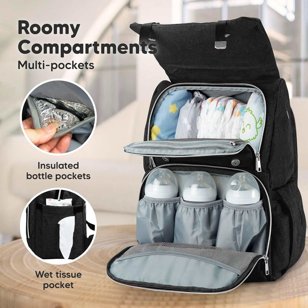 Baby Diaper Bag Backpack with Changing Pad, Large (Navy Blue)