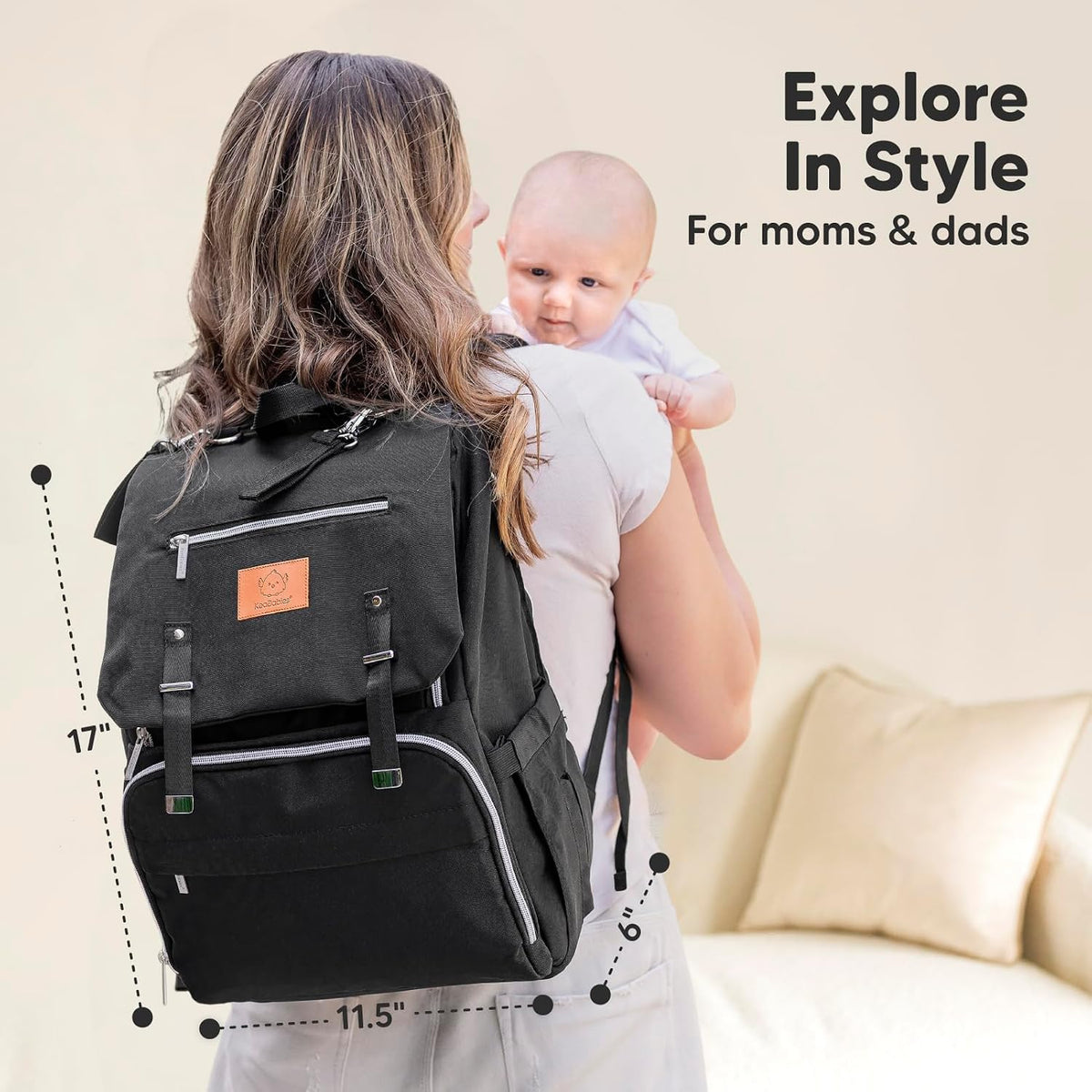 Baby Diaper Bag Backpack with Changing Pad, Large (Navy Blue)