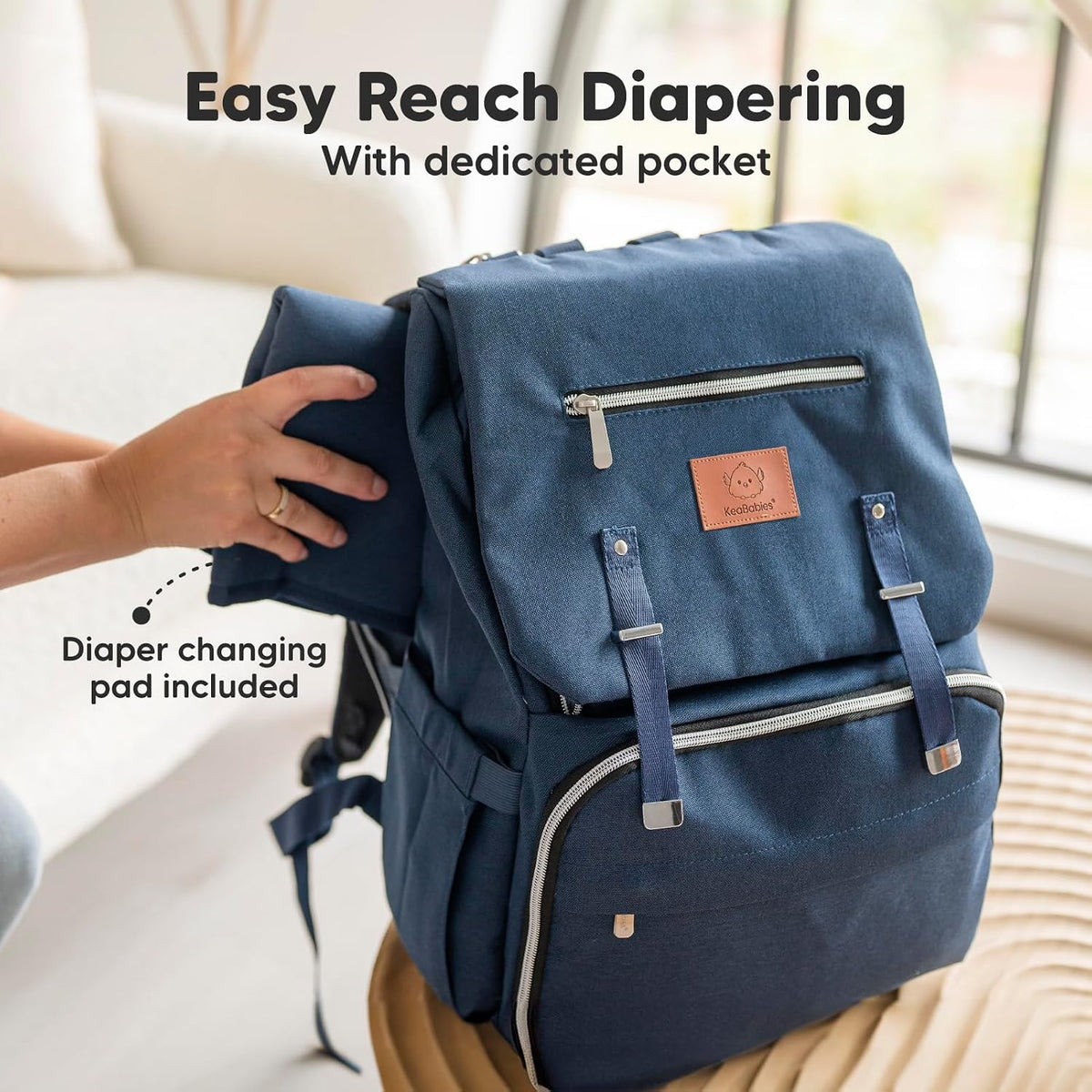 Baby Diaper Bag Backpack with Changing Pad, Large (Navy Blue)