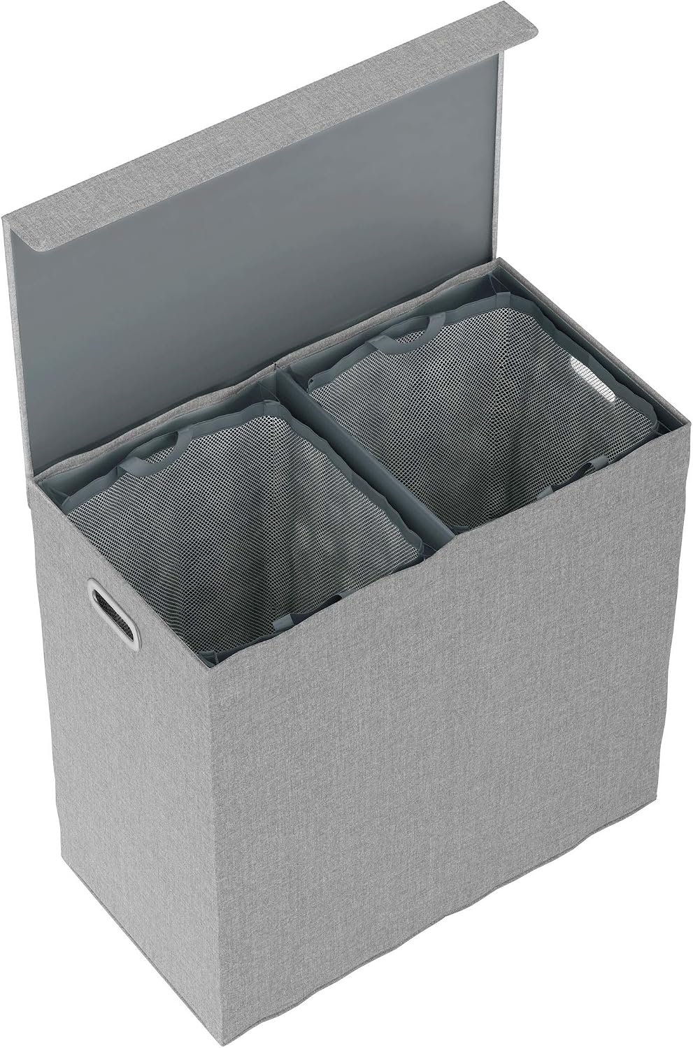 Double Laundry Basket with Lid – Two-Sided Clothes Hamper with Removable Mesh Liner Bags – Collapsible Clothing Organizer by Lavish Home (Gray)