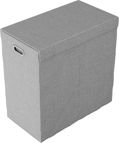 Double Laundry Basket with Lid – Two-Sided Clothes Hamper with Removable Mesh Liner Bags – Collapsible Clothing Organizer by Lavish Home (Gray)