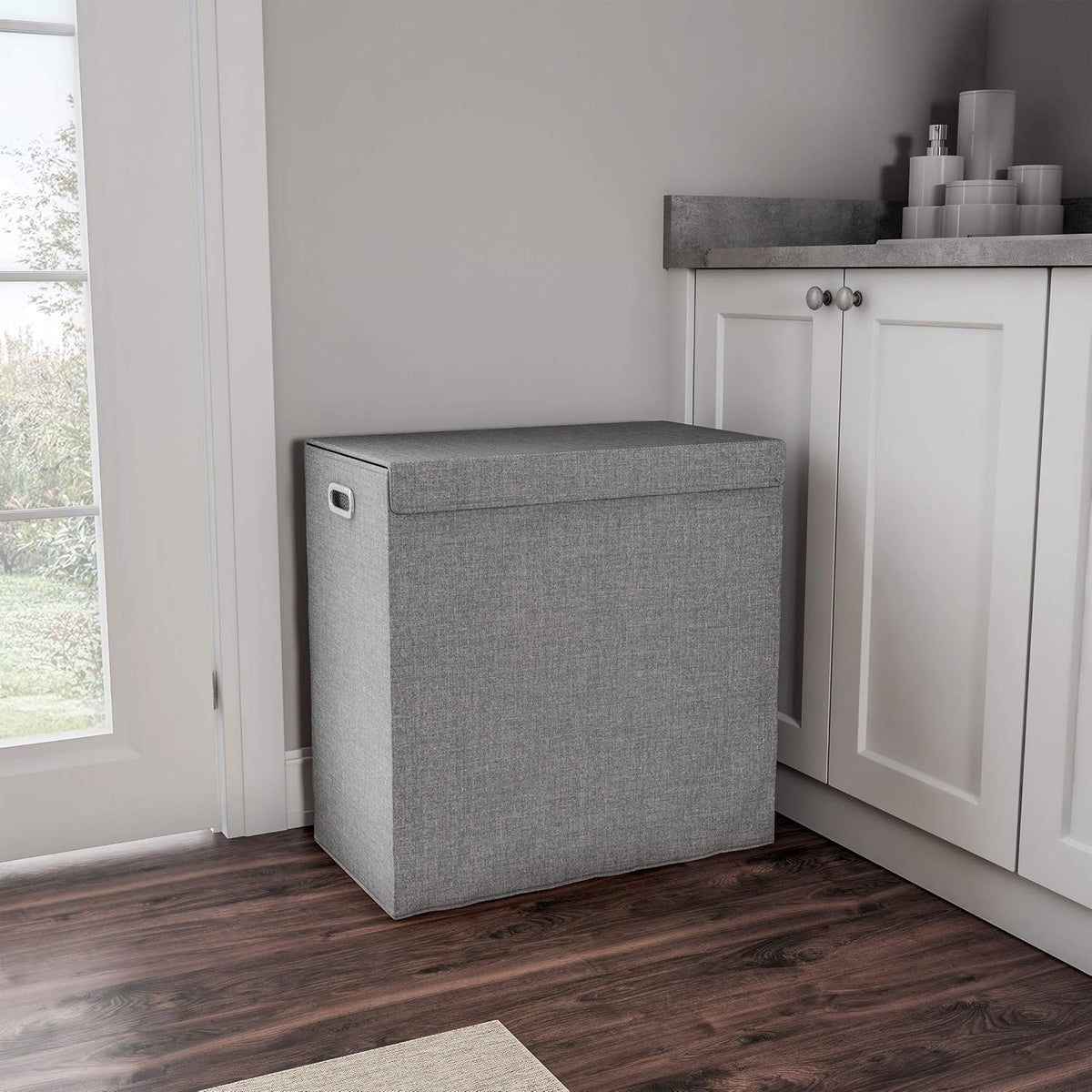 Double Laundry Basket with Lid – Two-Sided Clothes Hamper with Removable Mesh Liner Bags – Collapsible Clothing Organizer by Lavish Home (Gray)
