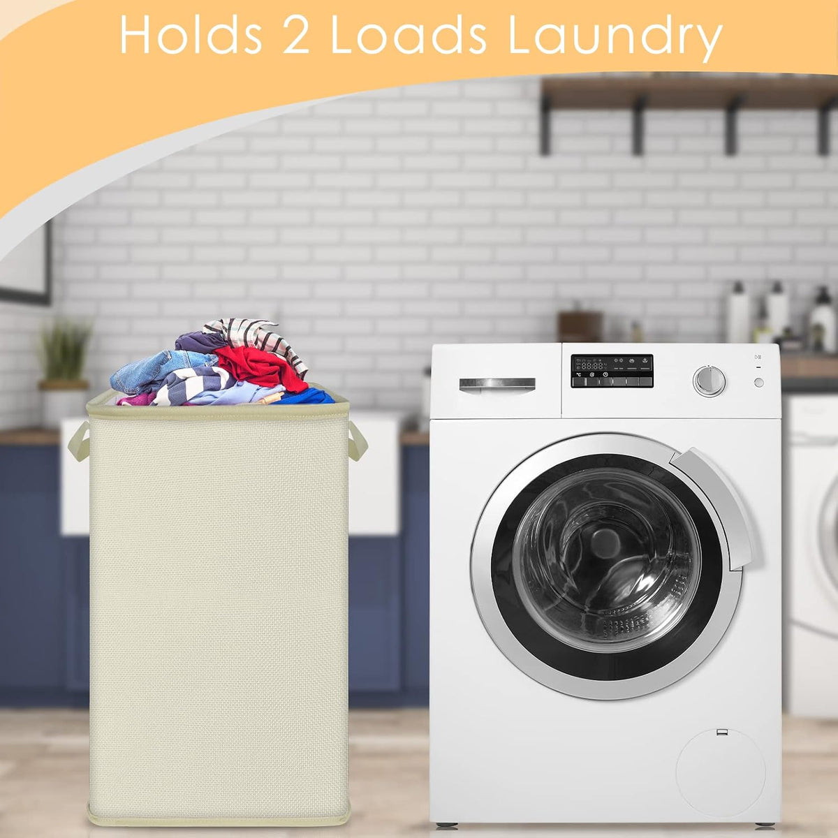 Extra Large Laundry Hamper, Folding 100L Laundry Basket, Beige
