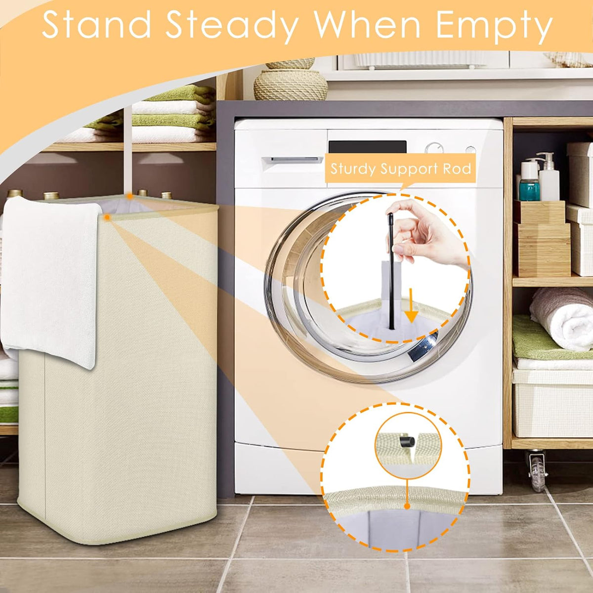 Extra Large Laundry Hamper, Folding 100L Laundry Basket, Beige
