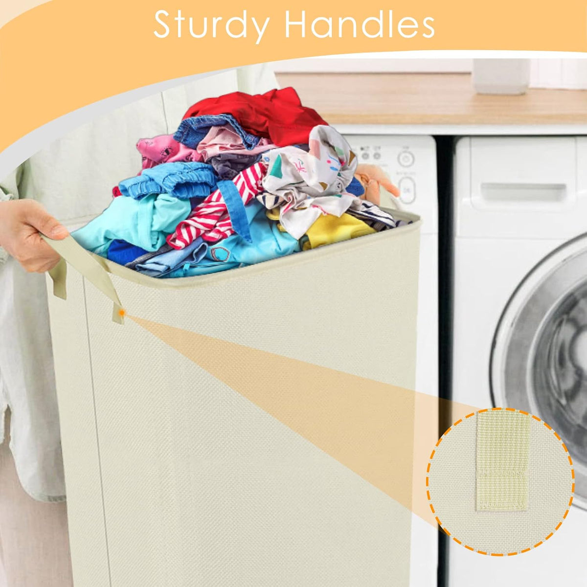 Extra Large Laundry Hamper, Folding 100L Laundry Basket, Beige