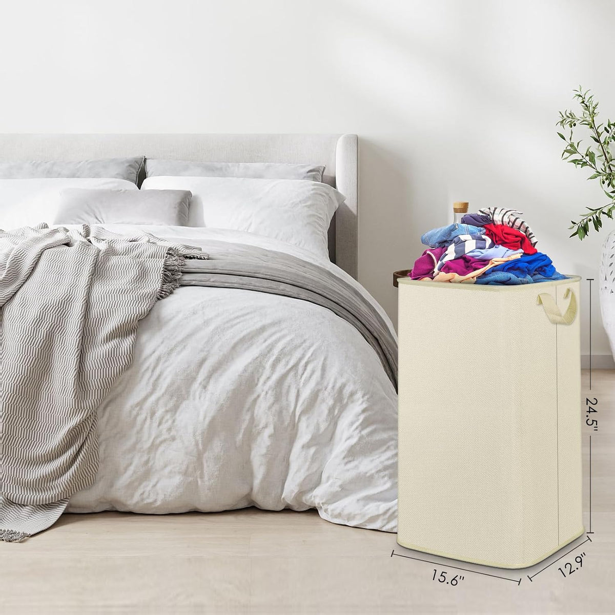 Extra Large Laundry Hamper, Folding 100L Laundry Basket, Beige
