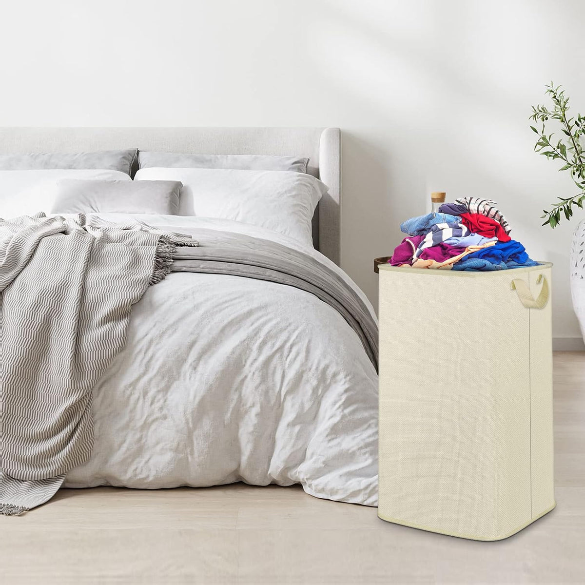 Extra Large Laundry Hamper, Folding 100L Laundry Basket, Beige