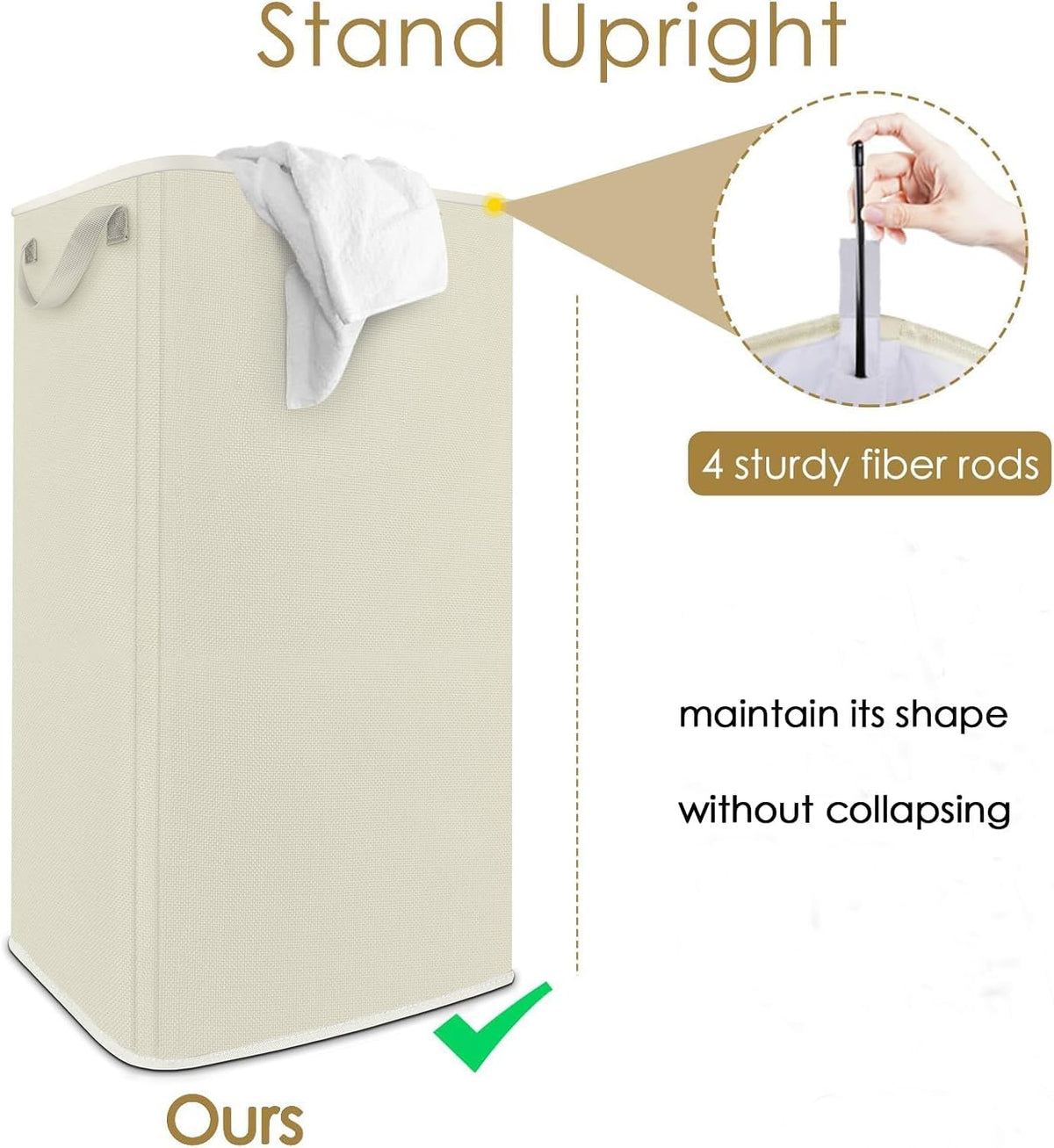 Extra Large Laundry Hamper, Folding 100L Laundry Basket, Beige