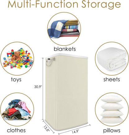 Extra Large Laundry Hamper, Folding 100L Laundry Basket, Beige