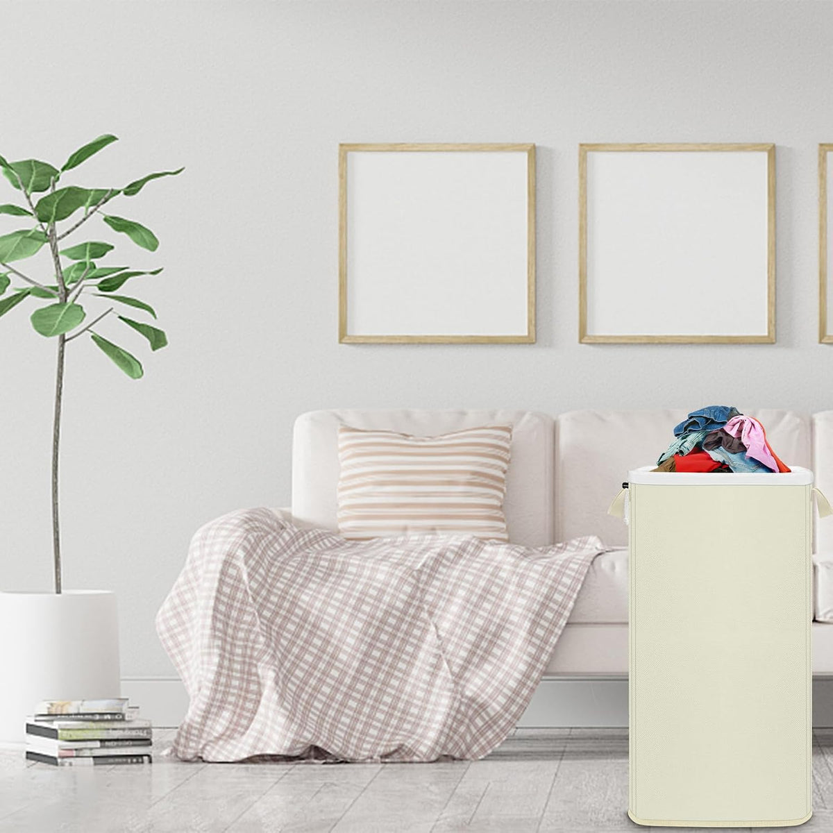 Extra Large Laundry Hamper, Folding 100L Laundry Basket, Beige