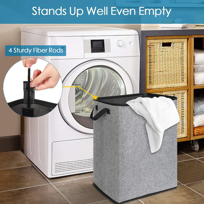 Extra Large Laundry Hamper, Folding 100L Laundry Basket, Beige