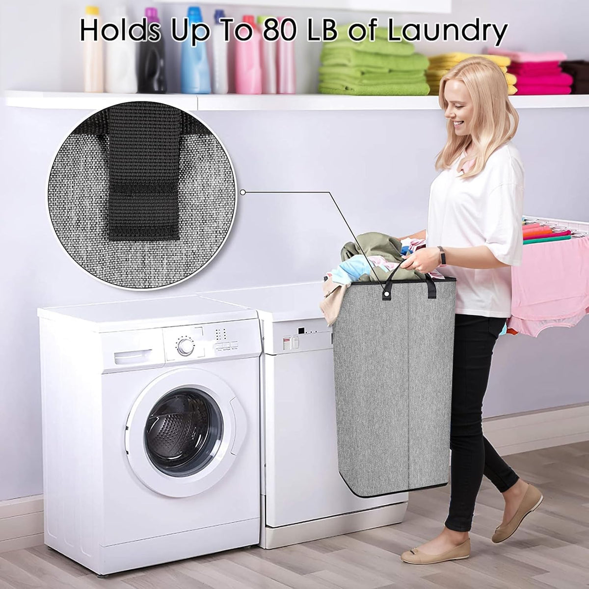 Extra Large Laundry Hamper, Folding 100L Laundry Basket, Beige