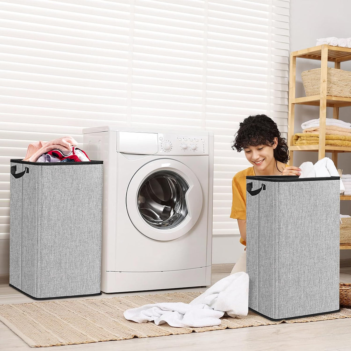 Extra Large Laundry Hamper, Folding 100L Laundry Basket, Beige