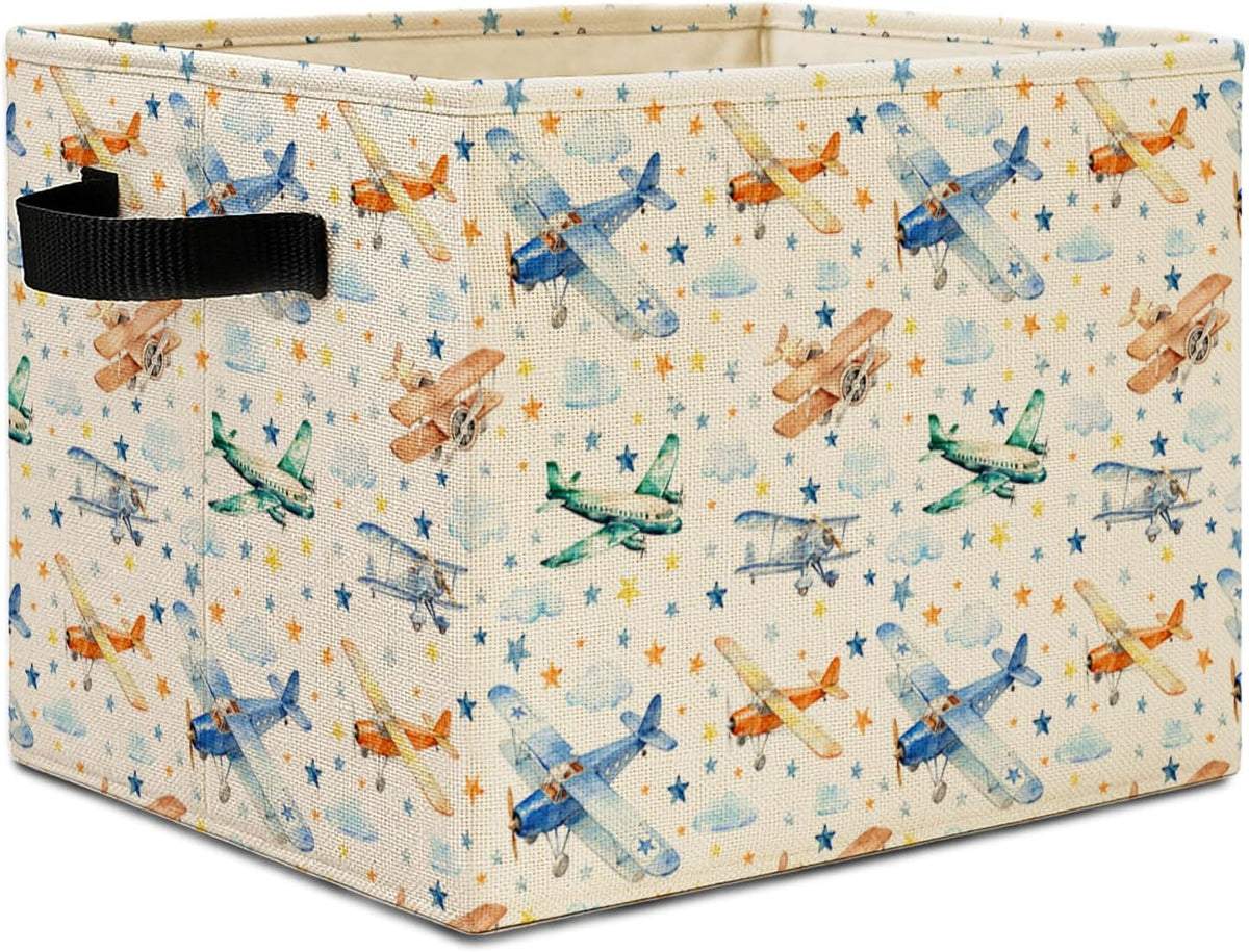 Airplane Nursery Storage Bins, Stars and Cloud Sky Planes Collapsible Storage Basket Organizer for Kids Room Nursery Bedroom Bathroom Clothes Toys Books, Toybox for Boys