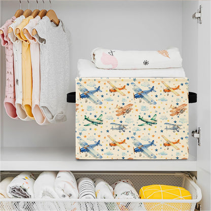 Airplane Nursery Storage Bins, Stars and Cloud Sky Planes Collapsible Storage Basket Organizer for Kids Room Nursery Bedroom Bathroom Clothes Toys Books, Toybox for Boys