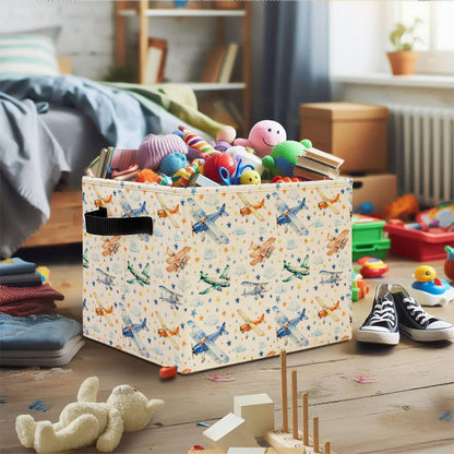 Airplane Nursery Storage Bins, Stars and Cloud Sky Planes Collapsible Storage Basket Organizer for Kids Room Nursery Bedroom Bathroom Clothes Toys Books, Toybox for Boys