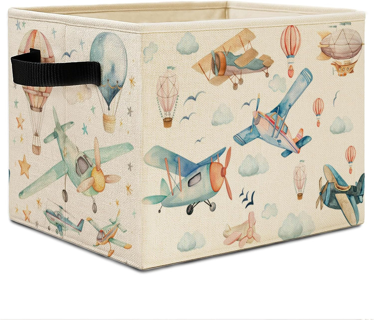 Airplane Nursery Storage Bins, Stars and Cloud Sky Planes Collapsible Storage Basket Organizer for Kids Room Nursery Bedroom Bathroom Clothes Toys Books, Toybox for Boys