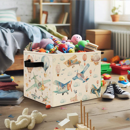 Airplane Nursery Storage Bins, Stars and Cloud Sky Planes Collapsible Storage Basket Organizer for Kids Room Nursery Bedroom Bathroom Clothes Toys Books, Toybox for Boys