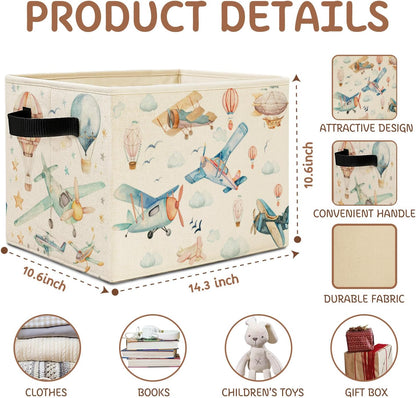 Airplane Nursery Storage Bins, Stars and Cloud Sky Planes Collapsible Storage Basket Organizer for Kids Room Nursery Bedroom Bathroom Clothes Toys Books, Toybox for Boys