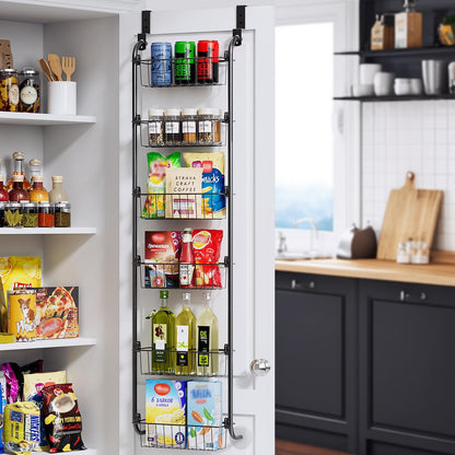 Over the Door Pantry Organizer, 6-Tier Metal Pantry Door Organization and Storage, Hanging Kitchen Basket Spice Rack Seasoning Shelves, Cabinet Door Organizer for Easy Install,D5xW18xH50inch