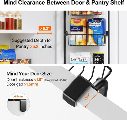 Over the Door Pantry Organizer, 6-Tier Metal Pantry Door Organization and Storage, Hanging Kitchen Basket Spice Rack Seasoning Shelves, Cabinet Door Organizer for Easy Install,D5xW18xH50inch