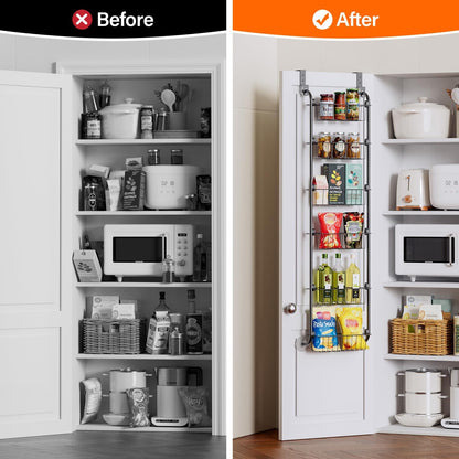 Over the Door Pantry Organizer, 6-Tier Metal Pantry Door Organization and Storage, Hanging Kitchen Basket Spice Rack Seasoning Shelves, Cabinet Door Organizer for Easy Install,D5xW18xH50inch