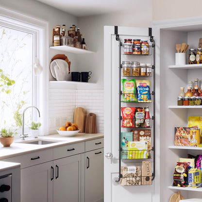 Over the Door Pantry Organizer, 6-Tier Metal Pantry Door Organization and Storage, Hanging Kitchen Basket Spice Rack Seasoning Shelves, Cabinet Door Organizer for Easy Install,D5xW18xH50inch