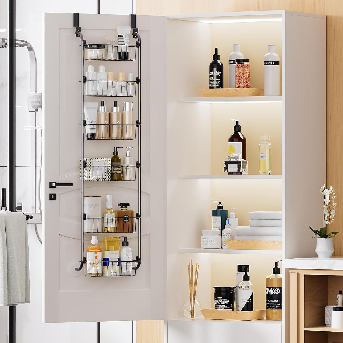 Over the Door Pantry Organizer, 6-Tier Metal Pantry Door Organization and Storage, Hanging Kitchen Basket Spice Rack Seasoning Shelves, Cabinet Door Organizer for Easy Install,D5xW18xH50inch