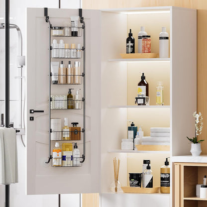 Over the Door Pantry Organizer, 6-Tier Metal Pantry Door Organization and Storage, Hanging Kitchen Basket Spice Rack Seasoning Shelves, Cabinet Door Organizer for Easy Install,D5xW18xH50inch