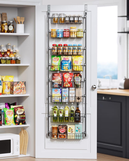 Over the Door Pantry Organizer, 6-Tier Metal Pantry Door Organization and Storage, Hanging Kitchen Basket Spice Rack Seasoning Shelves, Cabinet Door Organizer for Easy Install,D5xW18xH50inch