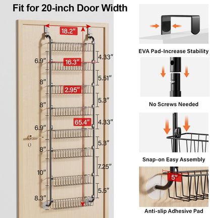 Over the Door Pantry Organizer, 6-Tier Metal Pantry Door Organization and Storage, Hanging Kitchen Basket Spice Rack Seasoning Shelves, Cabinet Door Organizer for Easy Install,D5xW18xH50inch