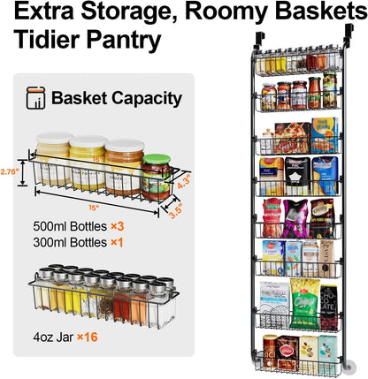 Over the Door Pantry Organizer, 6-Tier Metal Pantry Door Organization and Storage, Hanging Kitchen Basket Spice Rack Seasoning Shelves, Cabinet Door Organizer for Easy Install,D5xW18xH50inch