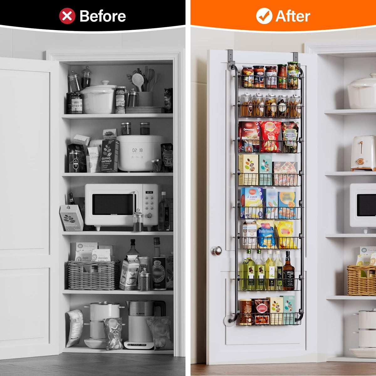 Over the Door Pantry Organizer, 6-Tier Metal Pantry Door Organization and Storage, Hanging Kitchen Basket Spice Rack Seasoning Shelves, Cabinet Door Organizer for Easy Install,D5xW18xH50inch