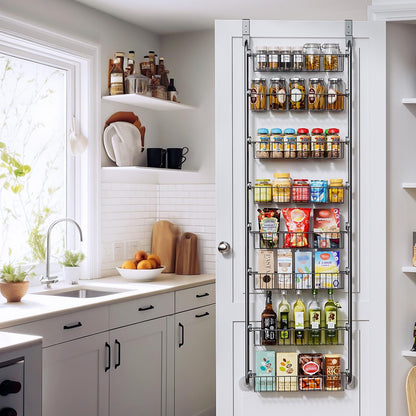 Over the Door Pantry Organizer, 6-Tier Metal Pantry Door Organization and Storage, Hanging Kitchen Basket Spice Rack Seasoning Shelves, Cabinet Door Organizer for Easy Install,D5xW18xH50inch