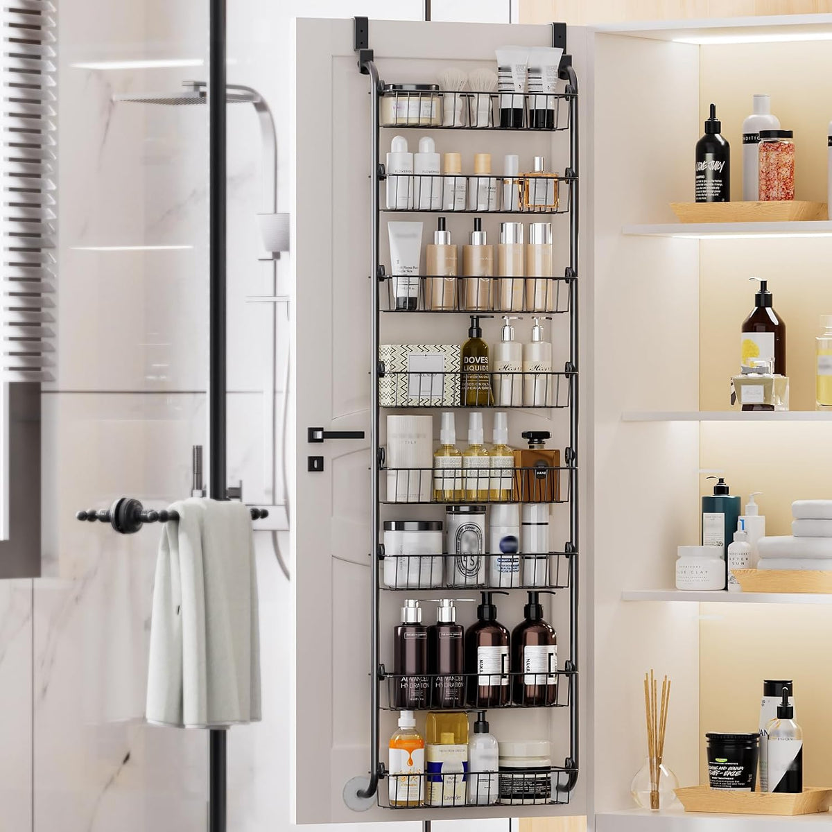 Over the Door Pantry Organizer, 6-Tier Metal Pantry Door Organization and Storage, Hanging Kitchen Basket Spice Rack Seasoning Shelves, Cabinet Door Organizer for Easy Install,D5xW18xH50inch